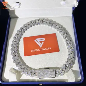 Lifeng Jewelry 18mm 3 rows Moissanite Cuban Chain Ice Silver Diamond Hiphop Men Cuban Link Chain Necklace