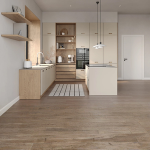 Sofeyia Armadietti da <span class=keywords><strong>Cucina</strong></span> Scandinavi Personalizzati in Legno di Quercia Bicolore Bianco Crema con Mensole Aperte, Cerniere a Incasso e Maniglie a Gola - Product Image 1