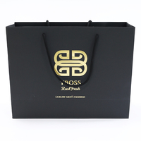 Sac cadeau en carton noir avec logo personnalisé en or, sac cadeau de luxe pour vêtements