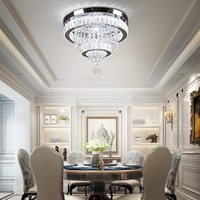 Plafonnier LED Moderne Rond Encastré Lustres en Cristal Suspendus avec Éléments en Cristal Plafonnier Élégant Encastré