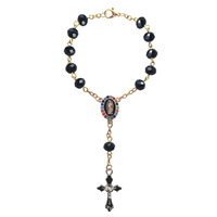 Bracelet chapelet religieux à perles en acier inoxydable plaqué or, fait main, tendance, unisexe, avec croix, pour baptême et voiture, pour le marché international