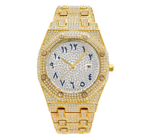 Горячая Распродажа календарь полностью Алмазная поверхность римские часы со стальным браслетом звезда часы в стиле хип-хоп