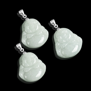 Pendentif Bouddha rieur en jade naturel, collier en argent S925, pendentif en jade de qualité glace, style féminin - Product Image 3