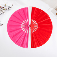 Éventail pliant rose en plastique avec baleines en plastique, accessoire de danse portatif pour la pratique du Tai Chi et du Wushu