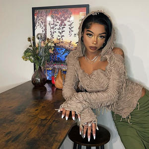 Women's Casual Fashion New <strong>Top</strong> Long Sleeve Tassel Sexy <strong>Cleavage</strong> <strong>Tops</strong> - Product Image 1