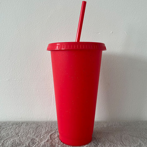 Mossion Pride 16oz 24oz Reusable Matt Plastic Summer Solid Color Ice Cold <strong>Frosted</strong> Plastic Drink <strong>Cup</strong> with Lids and Straws - Product Image 2