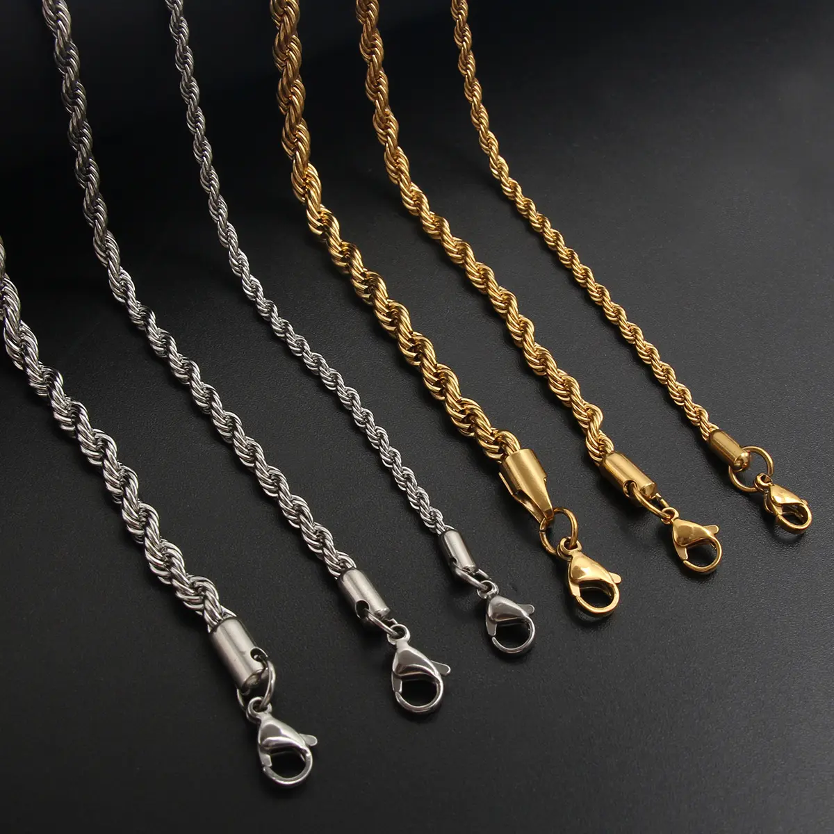 Venta al por mayor de longitud personalizada de acero inoxidable 18K collar de oro Cadena de cuerda trenzada para la fabricación de joyas bijoux en Acier inoxydable