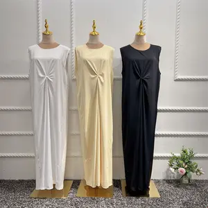 2022 toptan yeni kolsuz iç giyim iplik pamuk Abaya islami giyim kadın Maxi elbise müslüman ince içinde Abaya