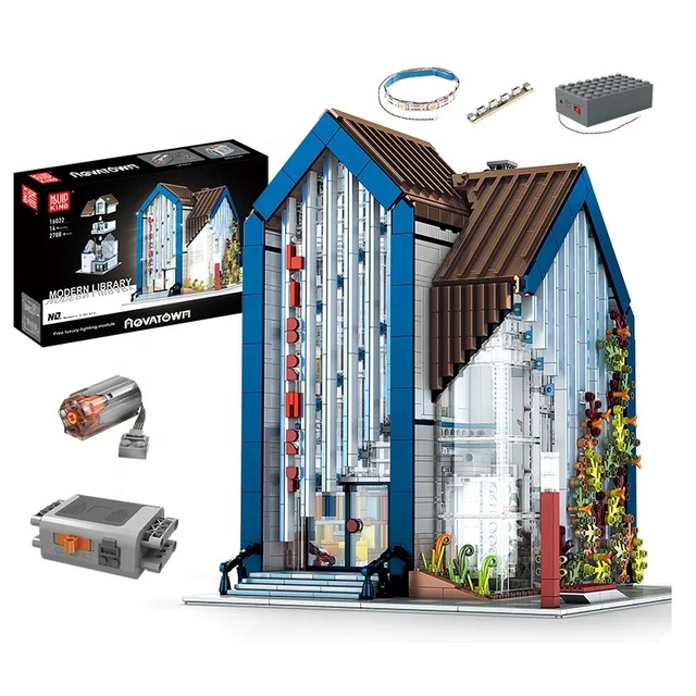 Mould King 16022 Streetview MOC Modern Library with Motor Led Lights DIY Plastic House Model Building Block Brick Sets Toys