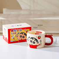 Service de table en céramique Crayon Shin-chan, motif horloge, bol, assiette, tasse, cuillère, vaisselle en porcelaine mignonne pour la maison, cadeau