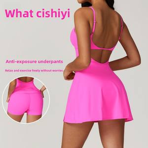 Robe de sport sans manches anti-exposition avec coussinets de poitrine intégrés, respirante, motif uni, pour activités de plein air, golf, dos élégant, yoga, <span class=keywords><strong>tennis</strong></span> - Product Image 3