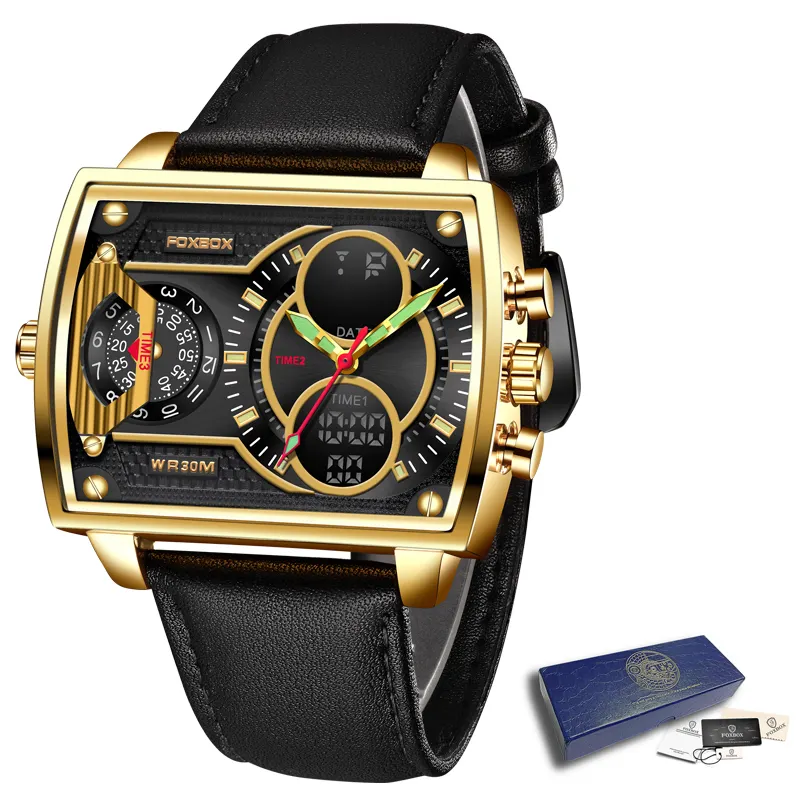 LIGE High Quality Leather Wrist Watch Black Sports Style Water Resistant Digital Watches For Men