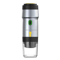 Mini machine à expresso portable, pratique, rechargeable, avec fonction auto-chauffante, compatible capsules et dosettes, pour une utilisation nomade.