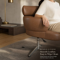 Chaise pivotante robuste à base croisée en cuir marron premium, siège large, dossier et appui-tête réglables en hauteur, pour bureau et maison