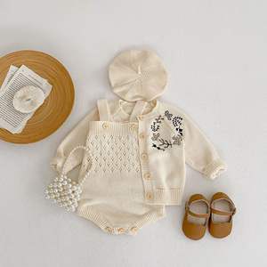 Setelan baju monyet katun bayi, pakaian musim semi rajut bayi baru lahir lengan panjang jaket Romper grosir - Product Image 5