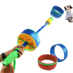 Flying Ring Launcher Up To 75 Feet Shooting Disc Space Gun Foam Emitter Dog Training Interactive Movement Outdoor Sport Play Toy