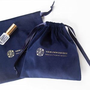 Custom Logo Printing Soft Blue Plush Velvet <b>Pouch</b> <b>Drawstring</b> Handbags Perfume Cosmetic Velvet Bags - Product Image 3