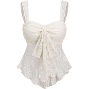 Haut peplum sans manches en dentelle pour femme, à nouer devant, respirant, idéal pour l'été - Product Image 2