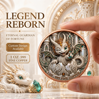 Pièce de monnaie 1 oz en cuivre pur 999, motif Cyber Dragon mignon, haute relief, couleur UV, finition Proof-like, Artisanat métallique artistique, Bête technologique adorable