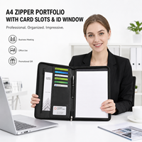 Portafolio de Cuero PU A4 con Cierre y Logotipo Personalizado, Bolsa Premium para Documentos con Ranuras para Tarjetas y Ventana para Identificación, Organizador de Oficina, Venta al Por Mayor