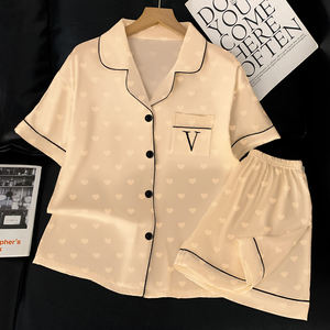 <span class=keywords><strong>Pigiama</strong></span> da donna primavera ed estate con stampa d'amore e simulazione di seta nuova <span class=keywords><strong>tuta</strong></span> da uomo a maniche corte Senior Sense of Homewear - Product Image 5