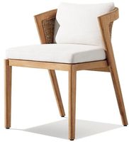 Chaise de salle à manger d'extérieur en teck luxueuse et confortable avec dossier en rotin tressé et coussins – Mobilier moderne pour patio, jardin, hôtel et complexe hôtelier