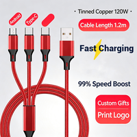 Cable de Datos y Carga USB 3 en 1 de Alta Calidad, Cable de Carga para Teléfono, Cable USB a C, Cable USB C