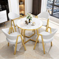 Ensemble de table et de chaises de salle à manger en bois massif économique, table de négociation blanche en pierre, petit mobilier de maison