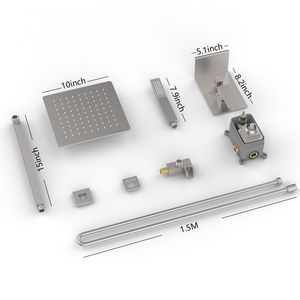 DB 10 Inch High Pressure <b>Square</b> <b>Shower</b> <b>Head</b> Brushed Nickel Rainfall <b>Shower</b> System with Storage Rack Bath Hardware Set - Product Image 4