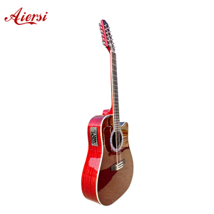Guitarra electroacústica de 12 cuerdas Aiersi, color rojo brillante, de caoba, con cutaway, para amantes de la música. - Product Image 1