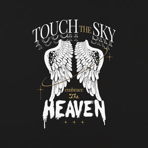 Camiseta Negra con Alas Blancas, Texto Dorado Impreso con Transferencia Térmica, Unisex, Manga Regular, 100% Algodón, Tejido Transpirable, China - Product Image 1