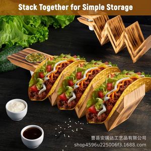 Wooden Taco Holder Tray With <b>Sauce</b> Bowl Stand For Party Serving - Product Image 2