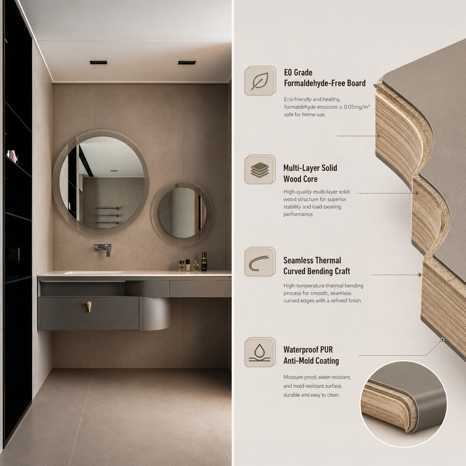 Modern Wooden Double Basin Bathroom Vanity Cabinet with LED Backlit ...