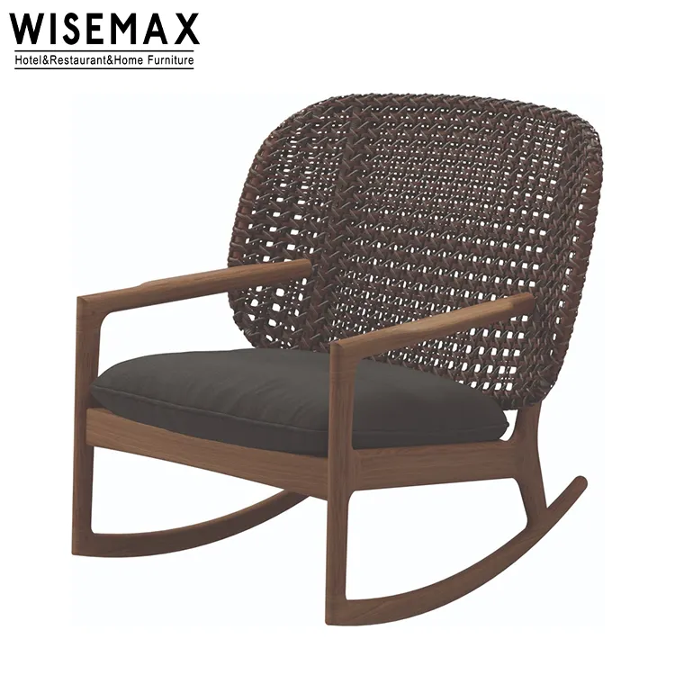 WISEMAX FURNITURE mobili da esterno classici sedia per il tempo libero in teak sedia in rattan di legno con cuscino giardino patio sedia a dondolo