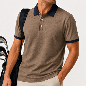 Polo de golf jacquard personnalisé pour homme, col contrastant beige, manches courtes, style Old Money, marque privée OEM ODM - Product Image 3