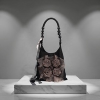 Sac à main plissé YIYOU rétro 2026 en toile tie-dye motif rose, sac porté épaule ou sous le bras pour femme