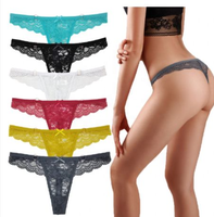 Celana Dalam Wanita Model T-Back Thong Berenda dengan Hiasan Cincin Logam dan Renda Bergelombang Seksi untuk Wanita