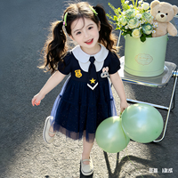 Nouvelle Robe en Tulle à Manches Courtes pour Filles 2026, Robe d'Été Respirante pour Enfants avec Motif Chemise et Cravate pour Tout-Petits et Petites Filles
