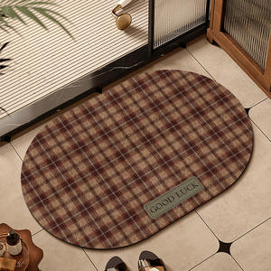 Alfombra de baño ovalada a cuadros verde antideslizante absorbente de secado rápido para la entrada del baño - Product Image 3