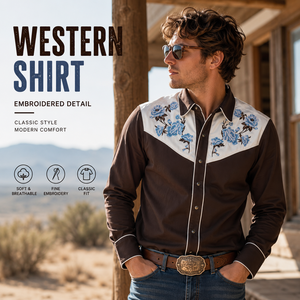 Chemise Western Brodée Personnalisée pour Homme, Col à Motifs Floraux, Boutons Pression Perlés, Manches Longues, Style Cowboy Ranch, Vêtement de Campagne - Product Image 2