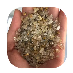 Neuankömmlinge Halbe del stein 3-5mm Kies Natur Gold Rutil Quarz Kristall chips zu verkaufen