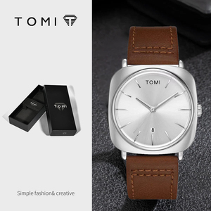 Reloj de cuarzo cuadrado para hombre TOMI T084 con correa de cuero, reloj de pulsera de negocios con indicador de fecha - Product Image 5