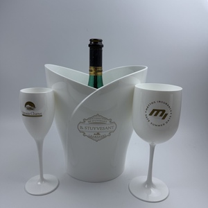 Secchiello per Ghiaccio in Plastica Bianca per Esposizione di Champagne e Prosecco con 2 Bicchieri da <span class=keywords><strong>Vino</strong></span> in Plastica - Product Image 1