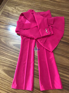 Ensemble tailleur pantalon 2 pièces rose/blanc pour femme, respirant, en mélange de coton écologique, avec blazer et pantalon, tenue de bureau formelle, appliques, coupe classique - Product Image 3