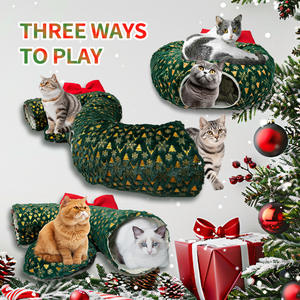 Atmosphère de Noël adorable Tunnel de chat en forme de S Motif solide Roulant Nid de dragon Tissu confortable Nid pour animaux de compagnie Conception de dorure - Product Image 4