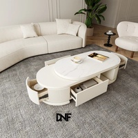 Table basse ovale extensible de style crème en bois massif avec 4 tiroirs pour la décoration du salon, entièrement assemblée