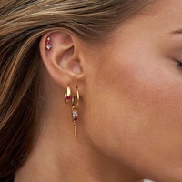 Gemnel Grosir Anting Mini 925 Sterling Silver Sederhana Bar Pelangi
