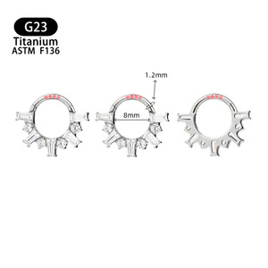 G23 <b>Titanium</b> Nose <b>Ring</b> 8mm Snowflake Zircon Inlay Closed Mouth Body Jewelry - Product Image 1
