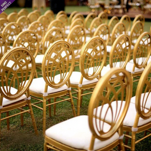 Chaises de banquet de réception de fête en métal de haute qualité, dossier rond doré, chaises de réception de luxe, mariages - Product Image 1