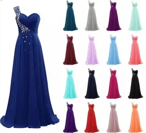 One Shoulder Beaded Long Women's Plus Size Chiffon Dresses Cheap Wholesale colorful Bridesmaid Dresses